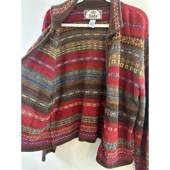 Tiara International Womens Vintage Fair Isle Zip Up Sweater Grandmacore Knit XL - Picture 6 of 6